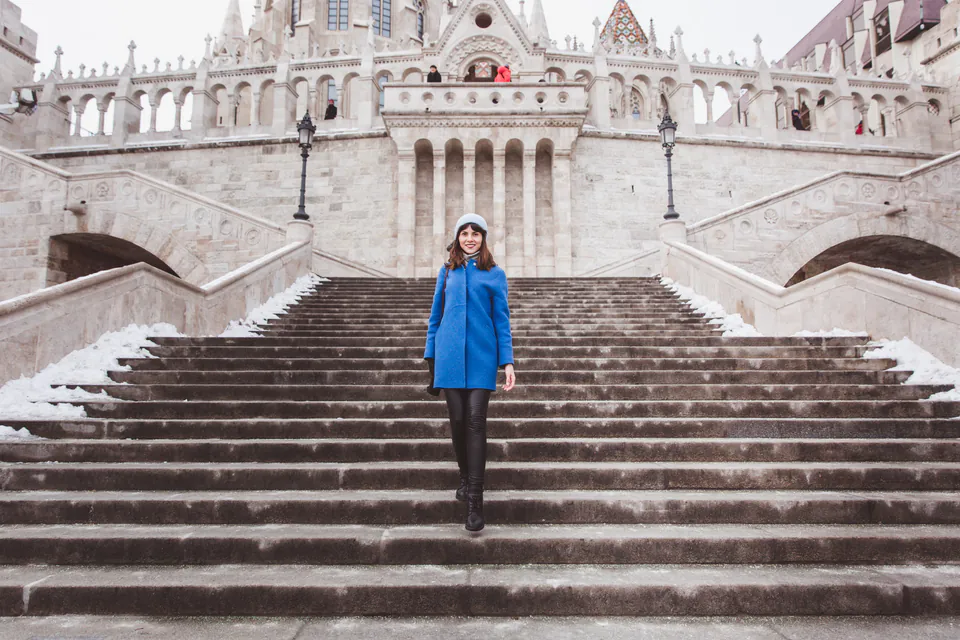 Snow-covered Fisherman's Bastion in winter with fewer tourists
