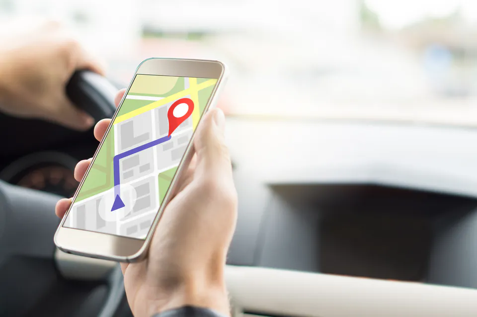 GPS navigation system showing Budapest street map