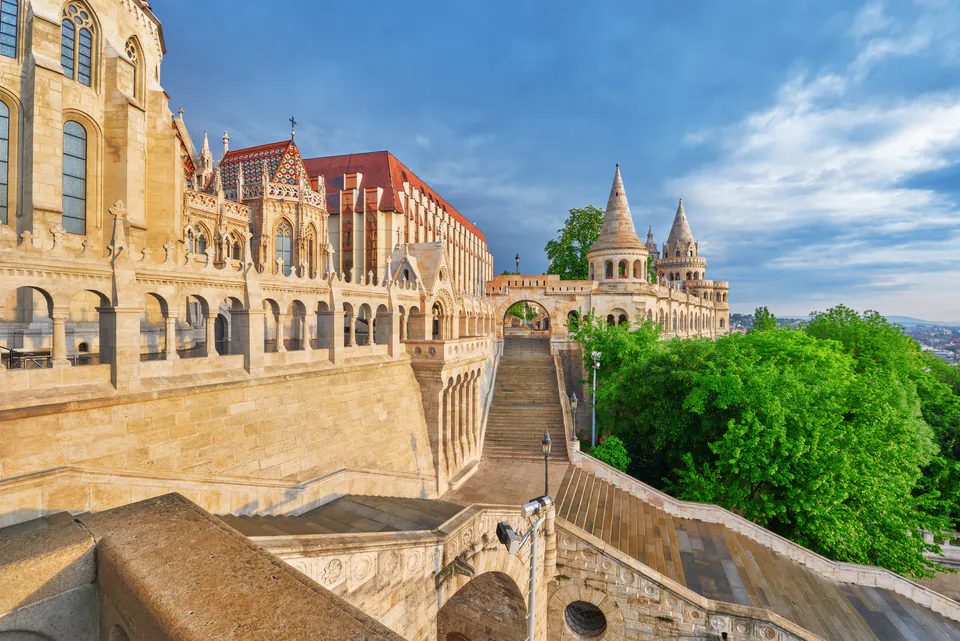 Panoramic view from Fisherman's Bastion's free lower terraces