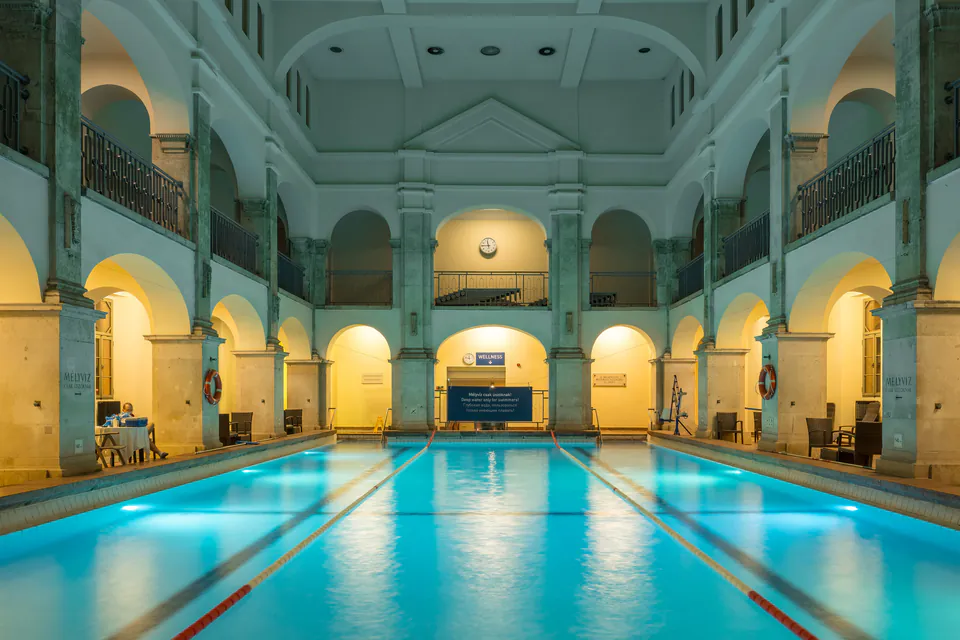 Interior of Rudas Bath showing the historic Ottoman dome and octagonal pool
