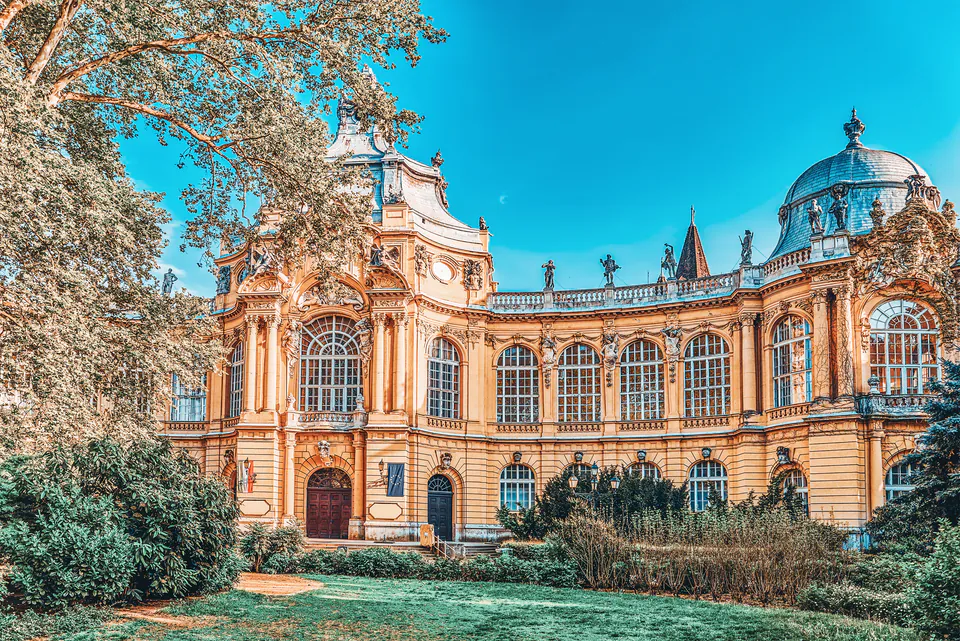 Vajdahunyad Castle with families exploring the fairytale-like architecture