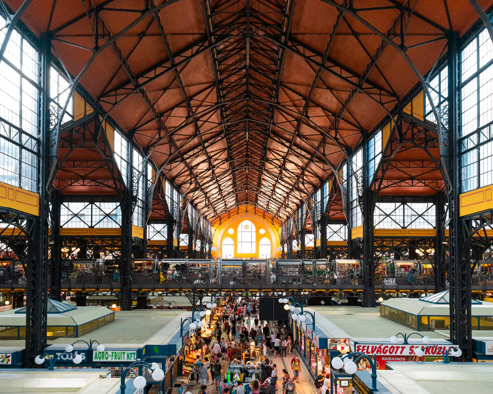 Colorful displays of Hungarian paprika and spices at Great Market Hall
