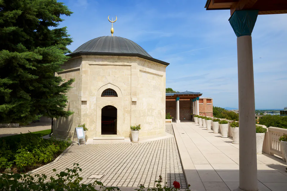Gül Baba's Tomb surrounded by rose gardens in Budapest