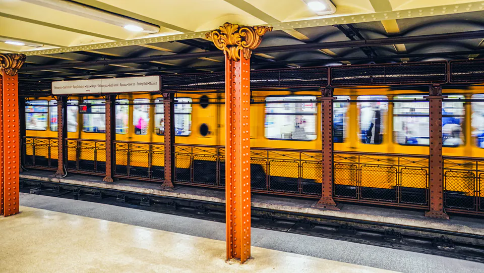 Historic M1 metro station with original 19th century architecture and vintage tiles