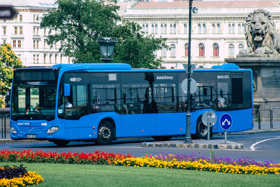 Budapest's 100E airport shuttle bus at a stop
