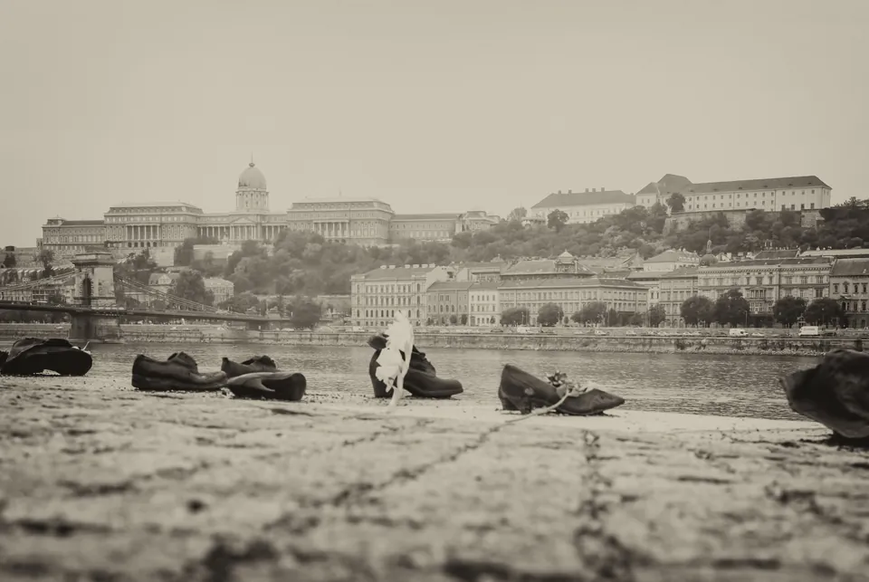 Shoes on the Danube Bank — historic view