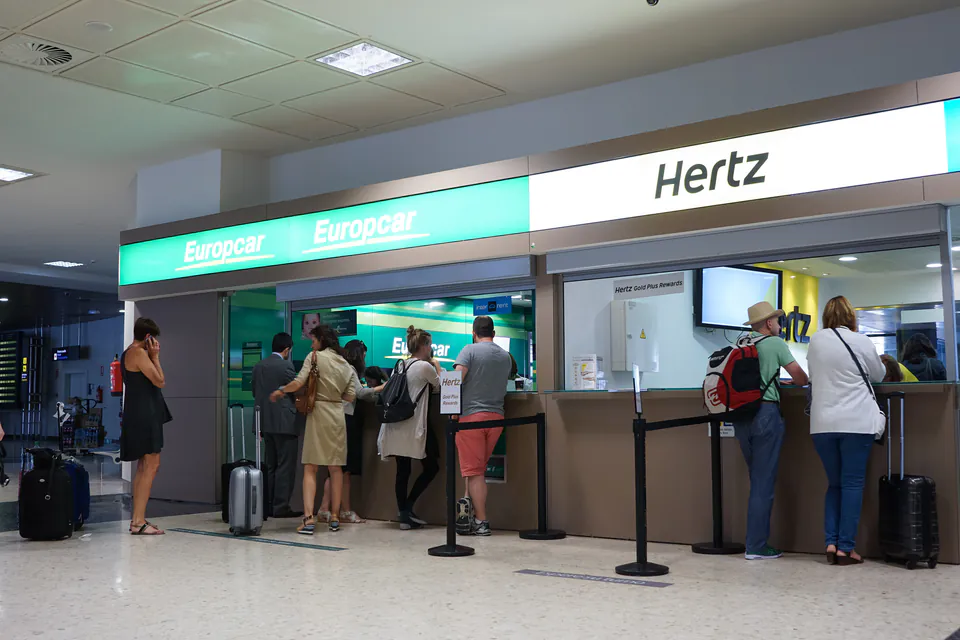 Modern car rental counter at Budapest Ferenc Liszt International Airport