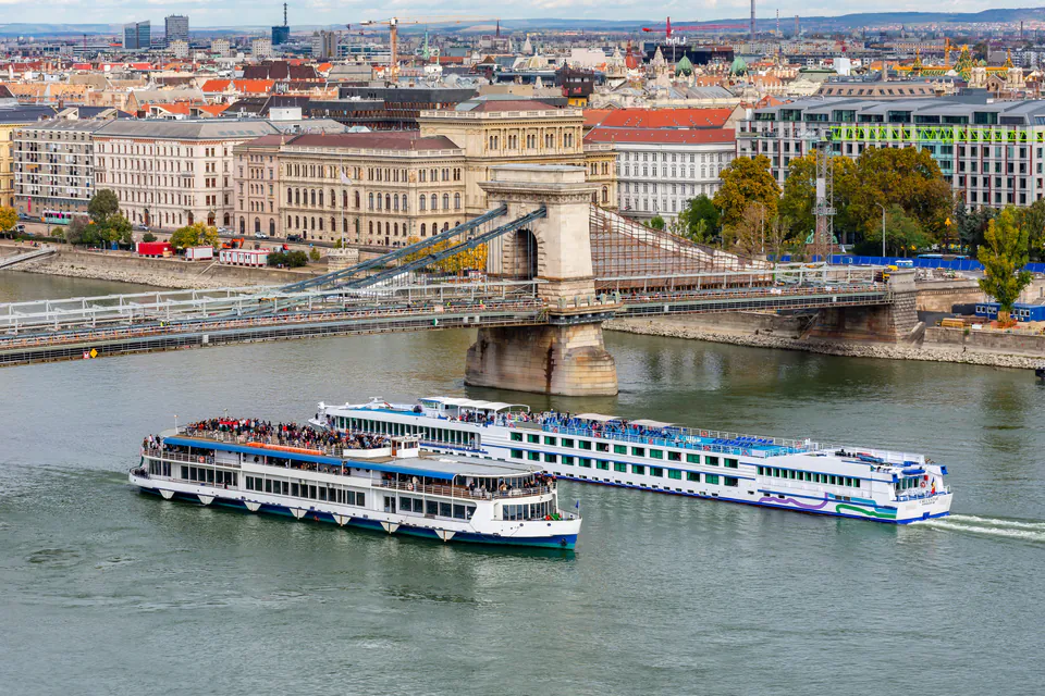 Danube River cruise boat passing Parliament