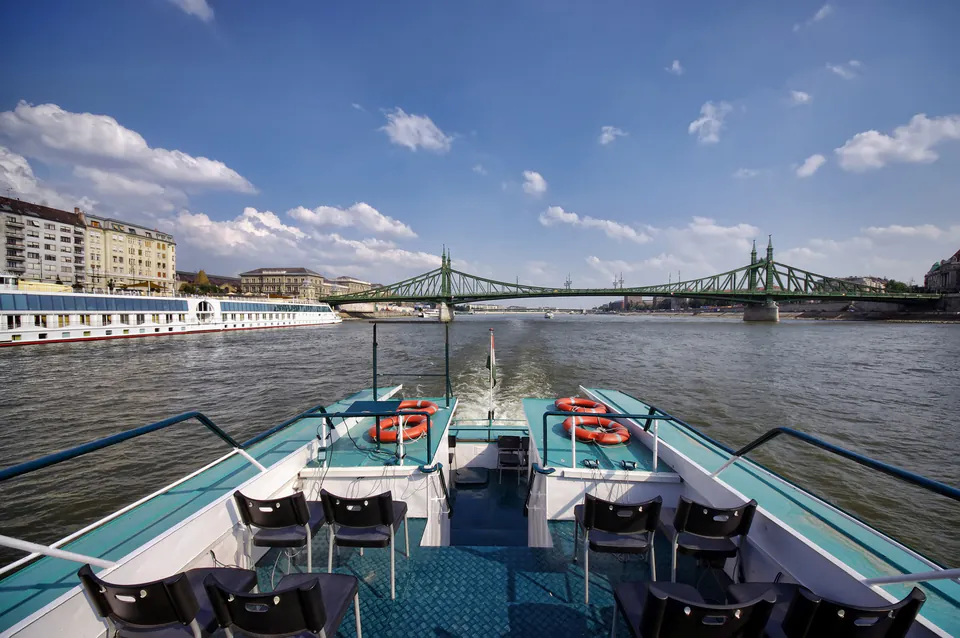 View from cruise boat deck approaching Liberty Bridge on the Danube River