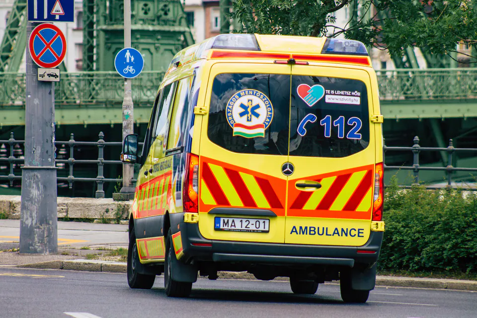 Ambulance service in Budapest responding to an emergency call