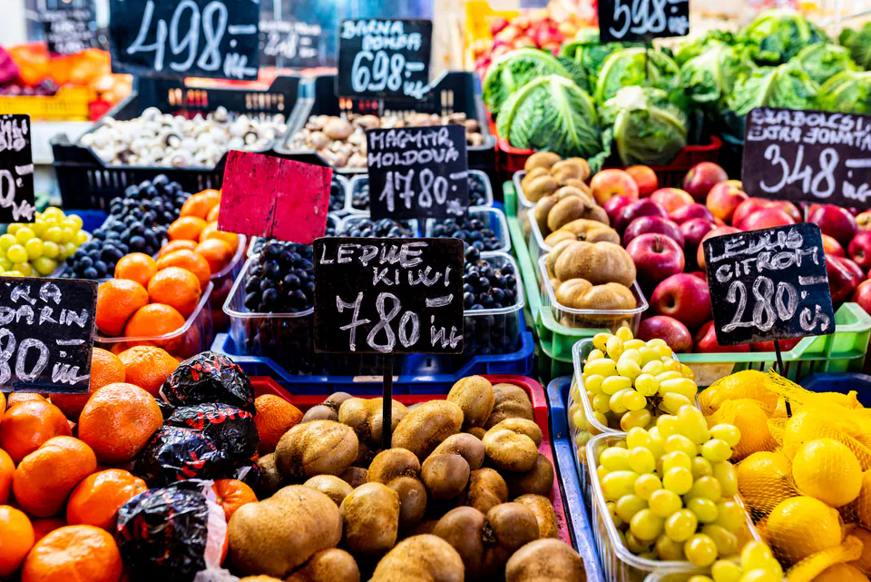 Hungarian currency and price display in Budapest market with numbers