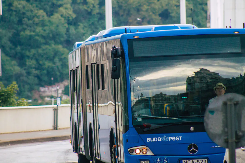 Bus 200E at Budapest Airport with passengers boarding