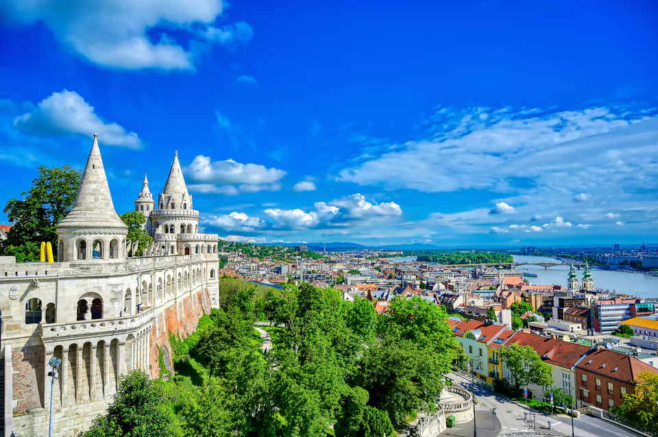 Fisherman's Bastion white stone turrets with panoramic city views