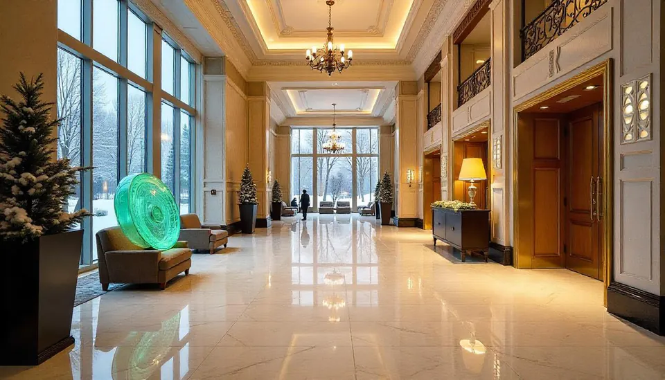 Elegant hotel lobby with comfortable seating areas and accessible design