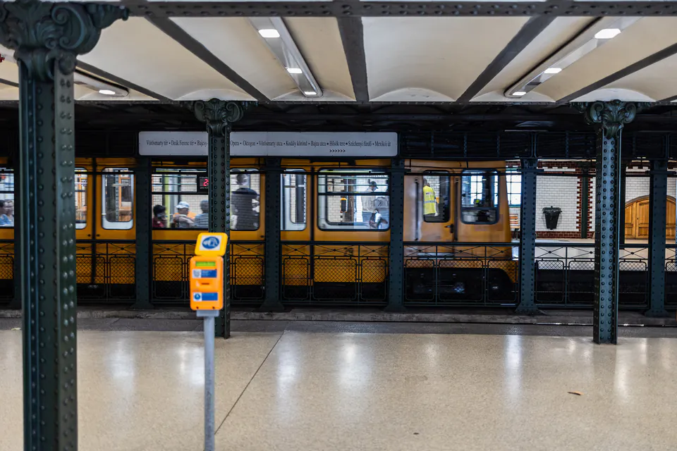 Budapest metro station with ticket validation machine