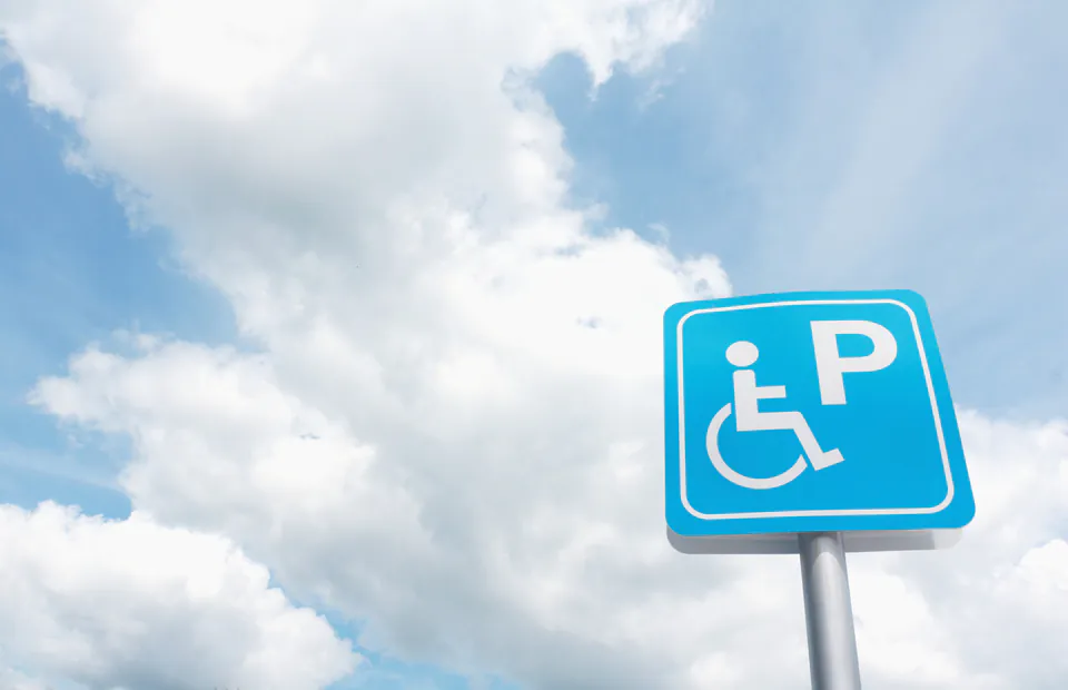 Accessible parking space with wheelchair symbol in Budapest city center