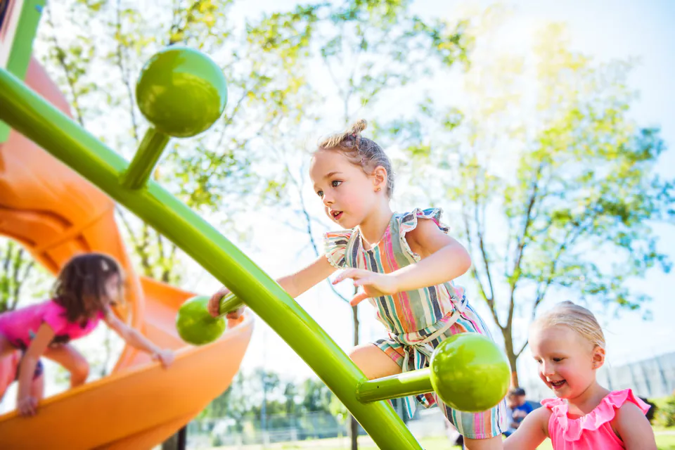 Children playing at a playground in Budapest