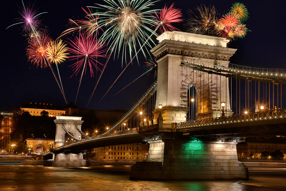 St. Stephen's Day fireworks over the Danube and Parliament Building