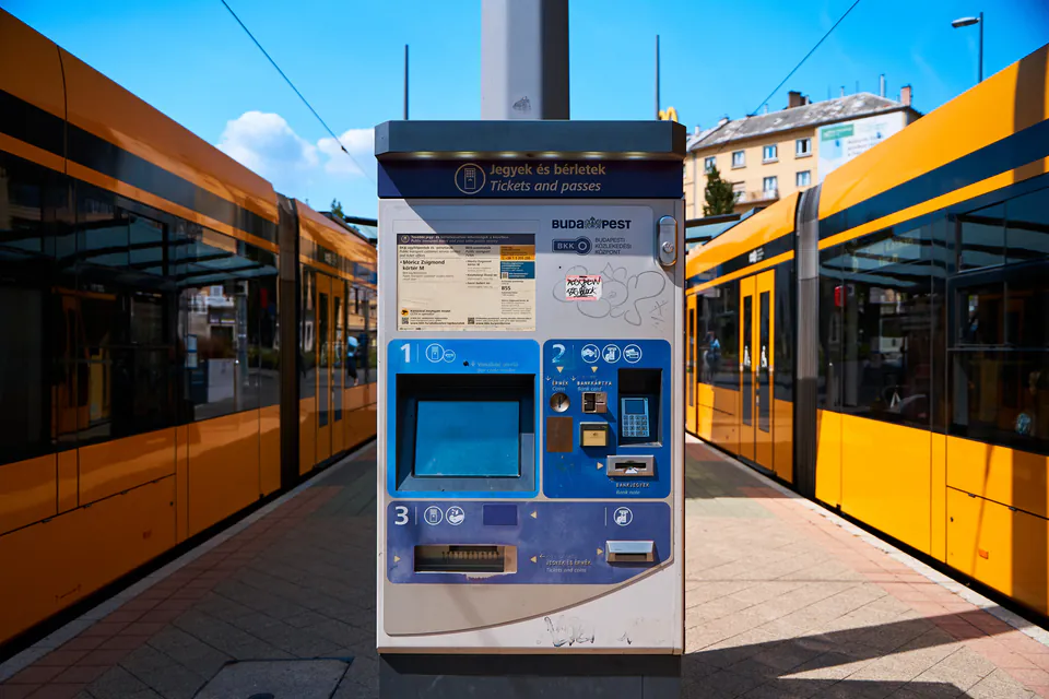 Modern BKK ticket vending machine at Budapest metro station