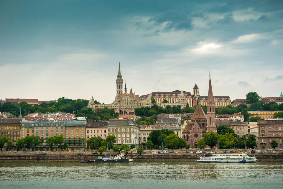 View of Budapest's Chain Bridge and Parliament Building from Gellért Hill