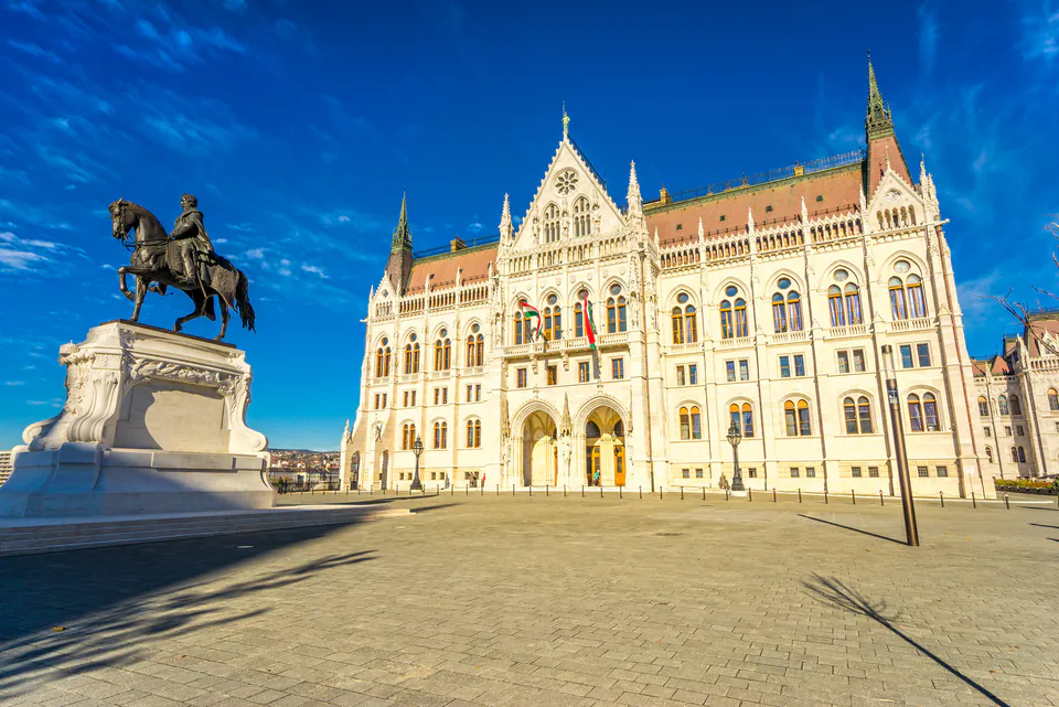 Hungarian Parliament building with accessible visitor entrance and ramps